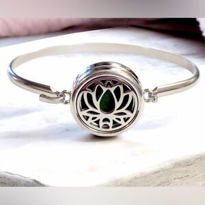 Aromatherapy Namaste Lotus Titanium Steel Adjustable Bracelet Bangle